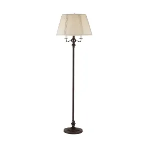 150 Watt 6 Way Metal Floor Lamp With Fabric Tapered Shade, Bronze By Benzara