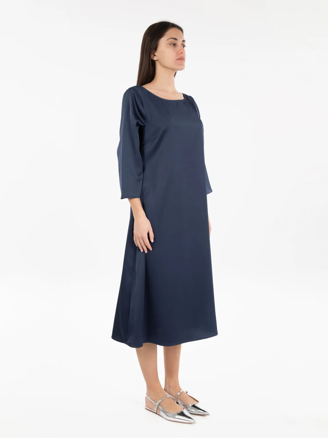 Abito midi in raso blu