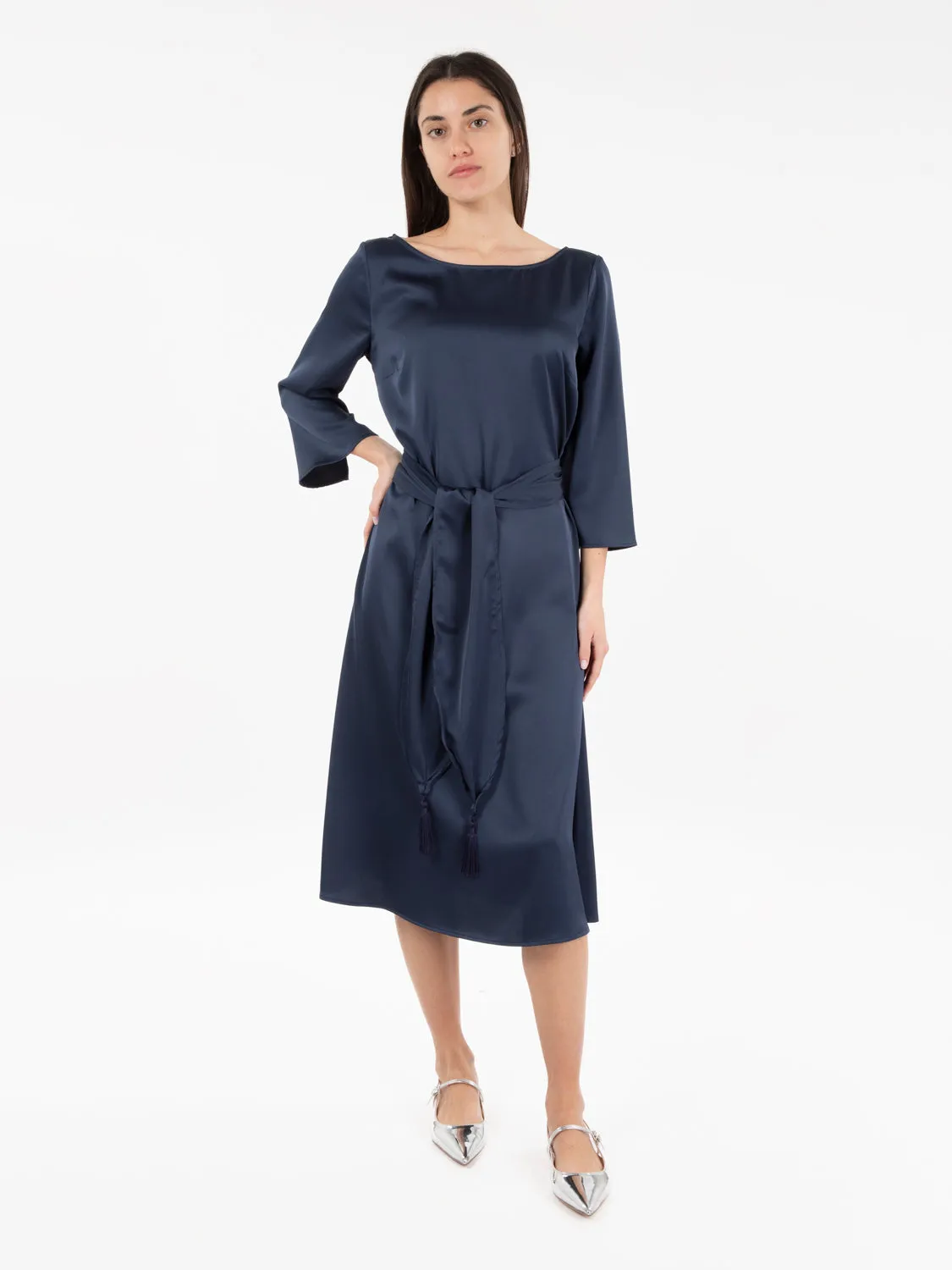 Abito midi in raso blu