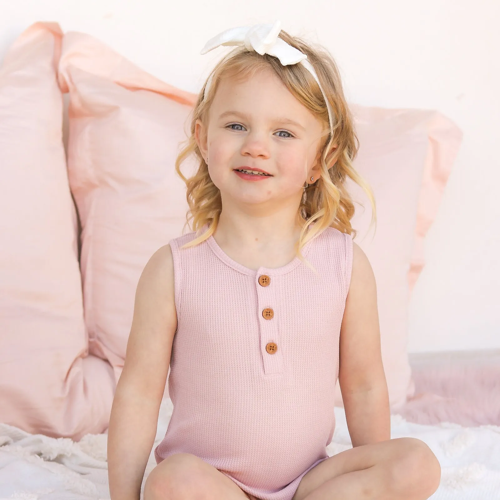 Alfie Waffle Romper - Antique Rose