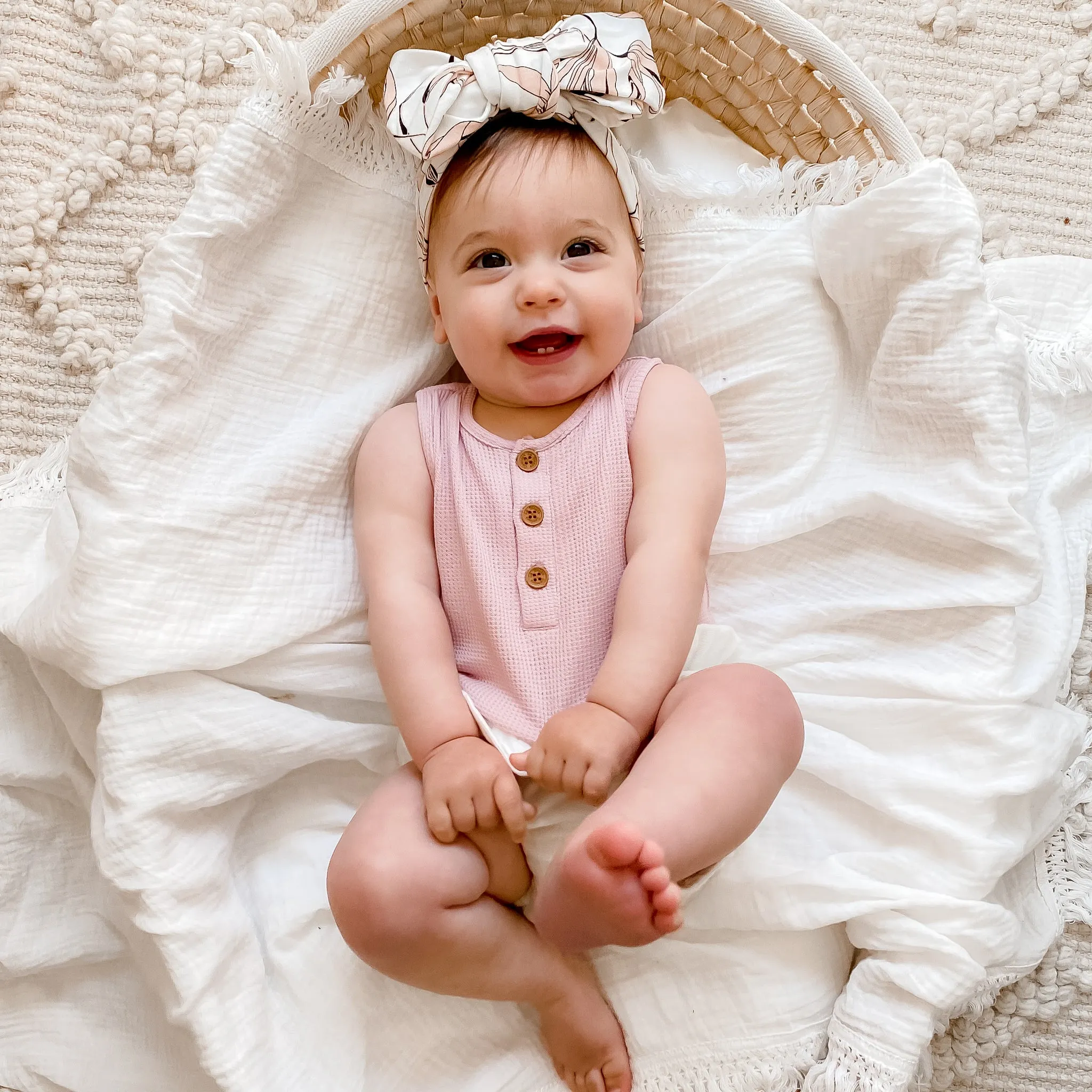 Alfie Waffle Romper - Antique Rose