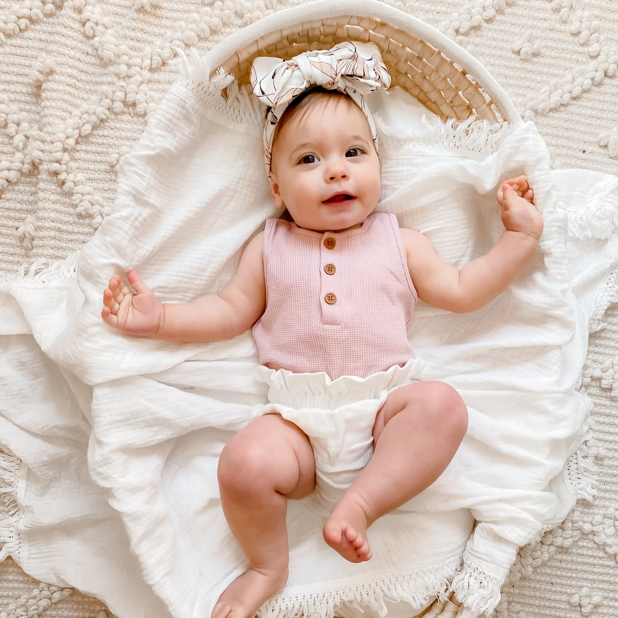 Alfie Waffle Romper - Antique Rose