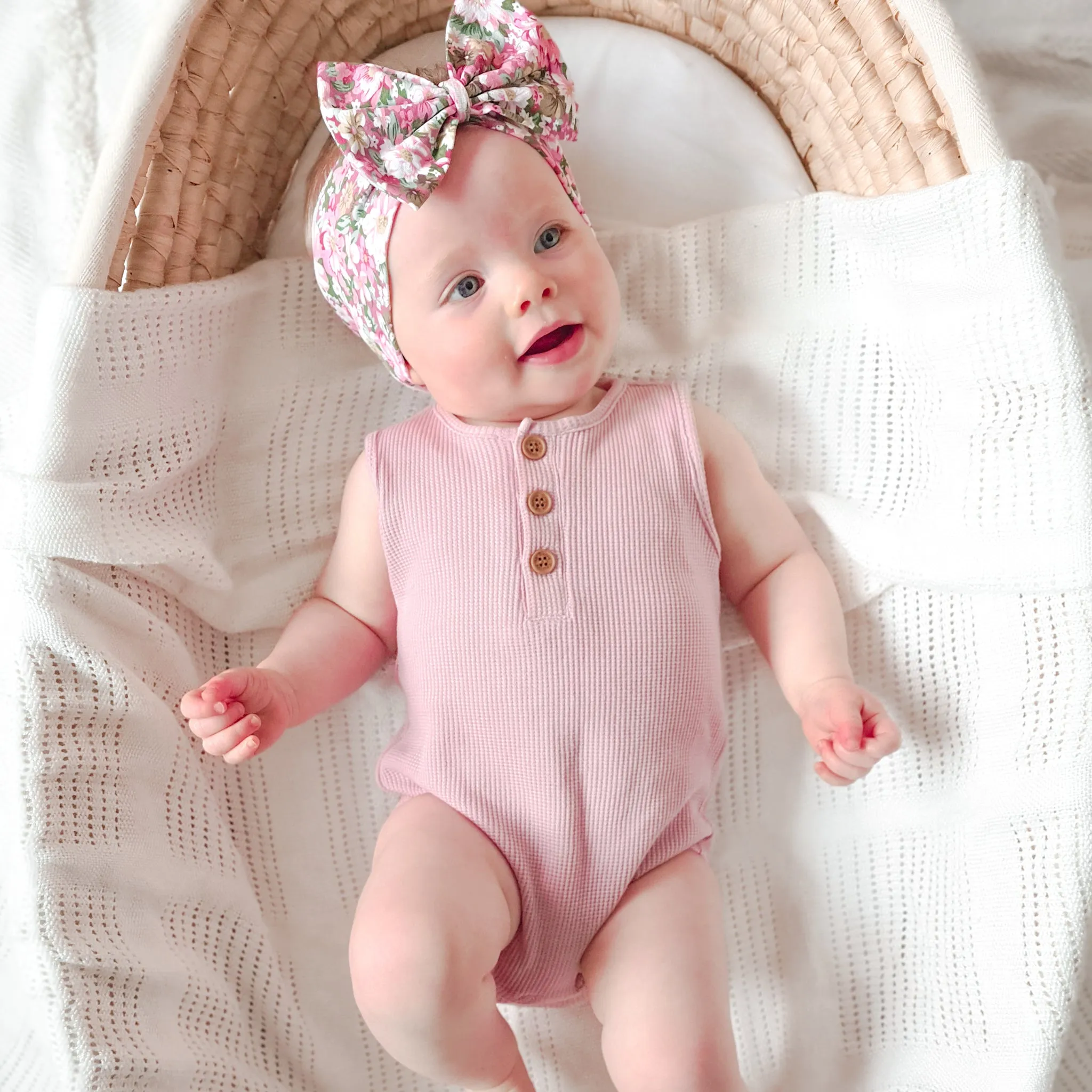 Alfie Waffle Romper - Antique Rose