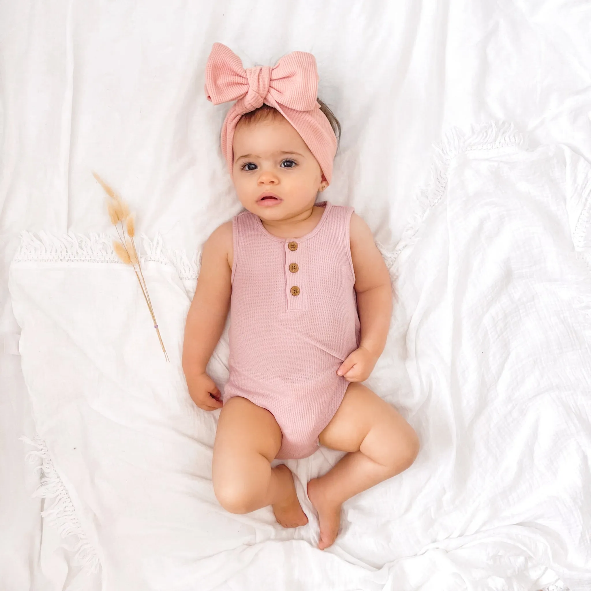 Alfie Waffle Romper - Antique Rose