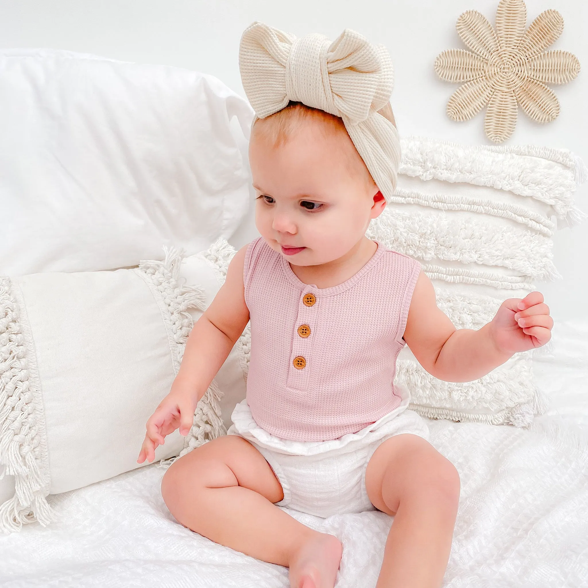 Alfie Waffle Romper - Antique Rose