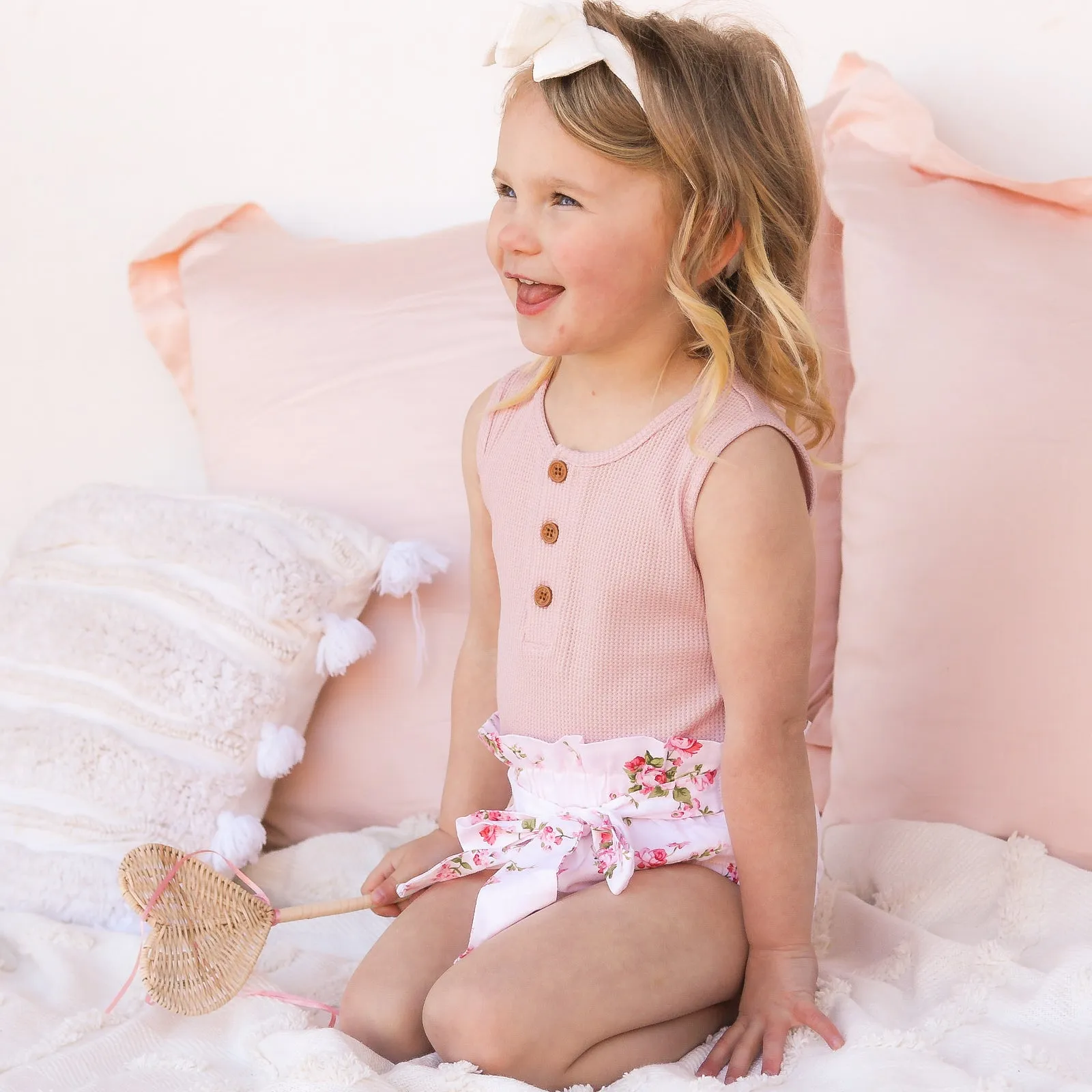 Alfie Waffle Romper - Antique Rose