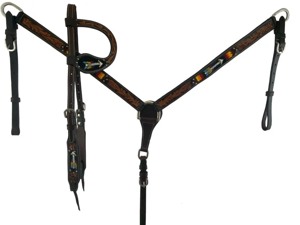 Argentina Leather Beaded Arrow 4 Piece Headstall Set