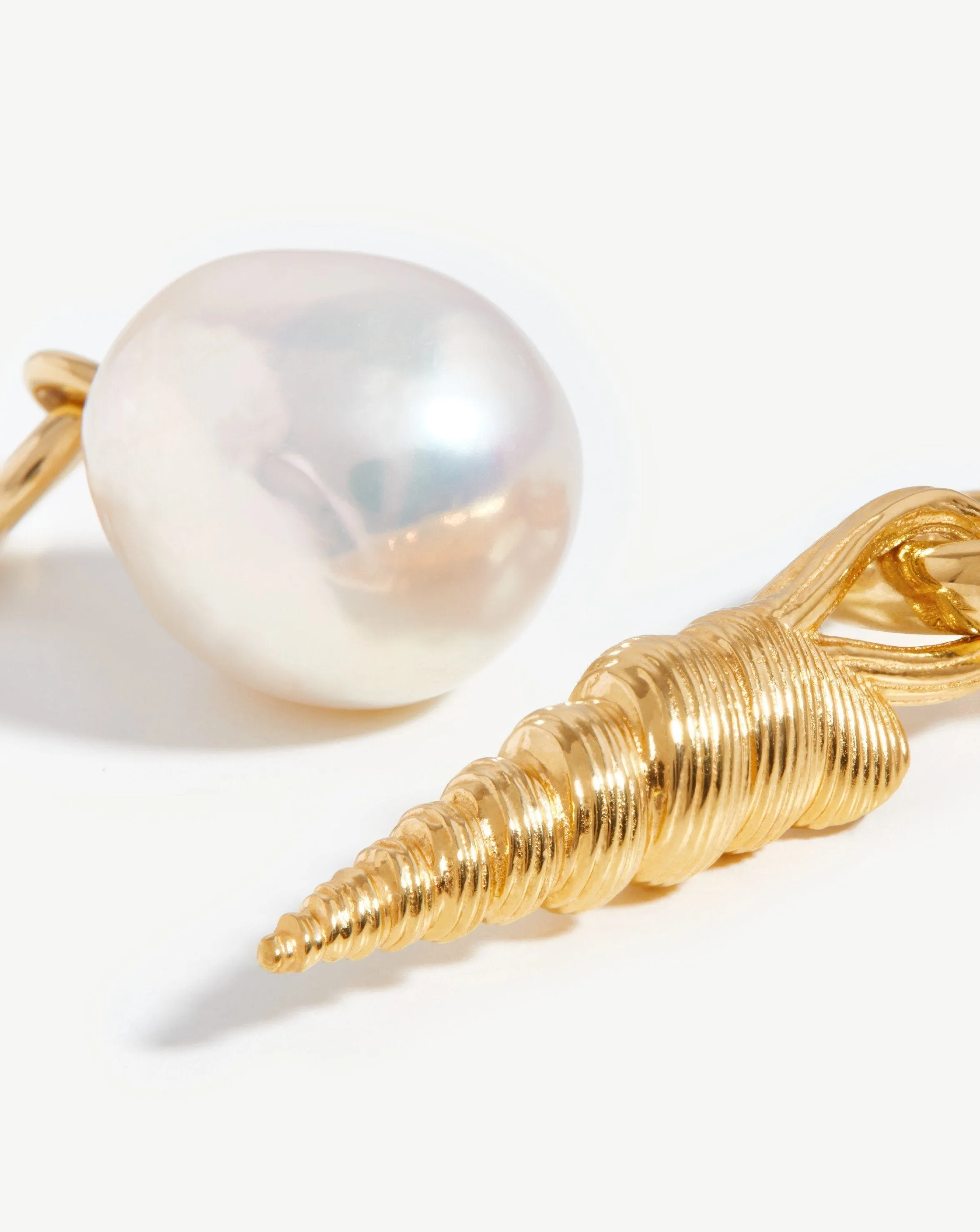 Baroque Pearl & Spiral Shell Hoop Earrings | 18ct Gold Plated Vermeil/Pearl