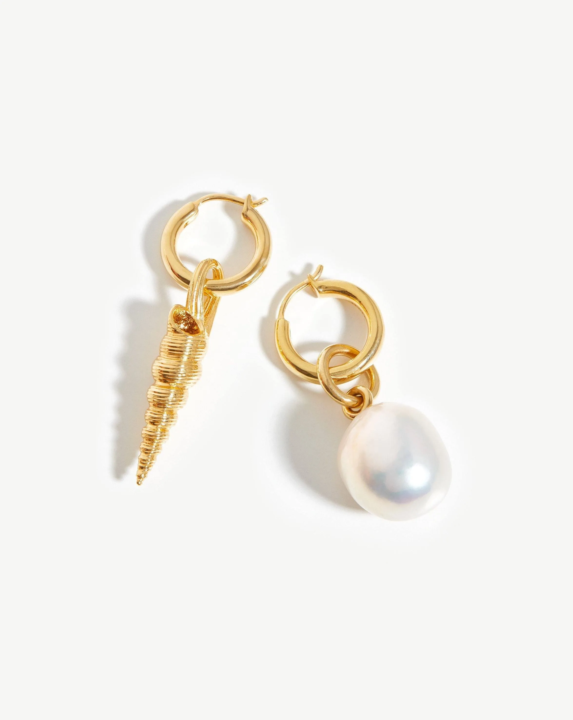 Baroque Pearl & Spiral Shell Hoop Earrings | 18ct Gold Plated Vermeil/Pearl