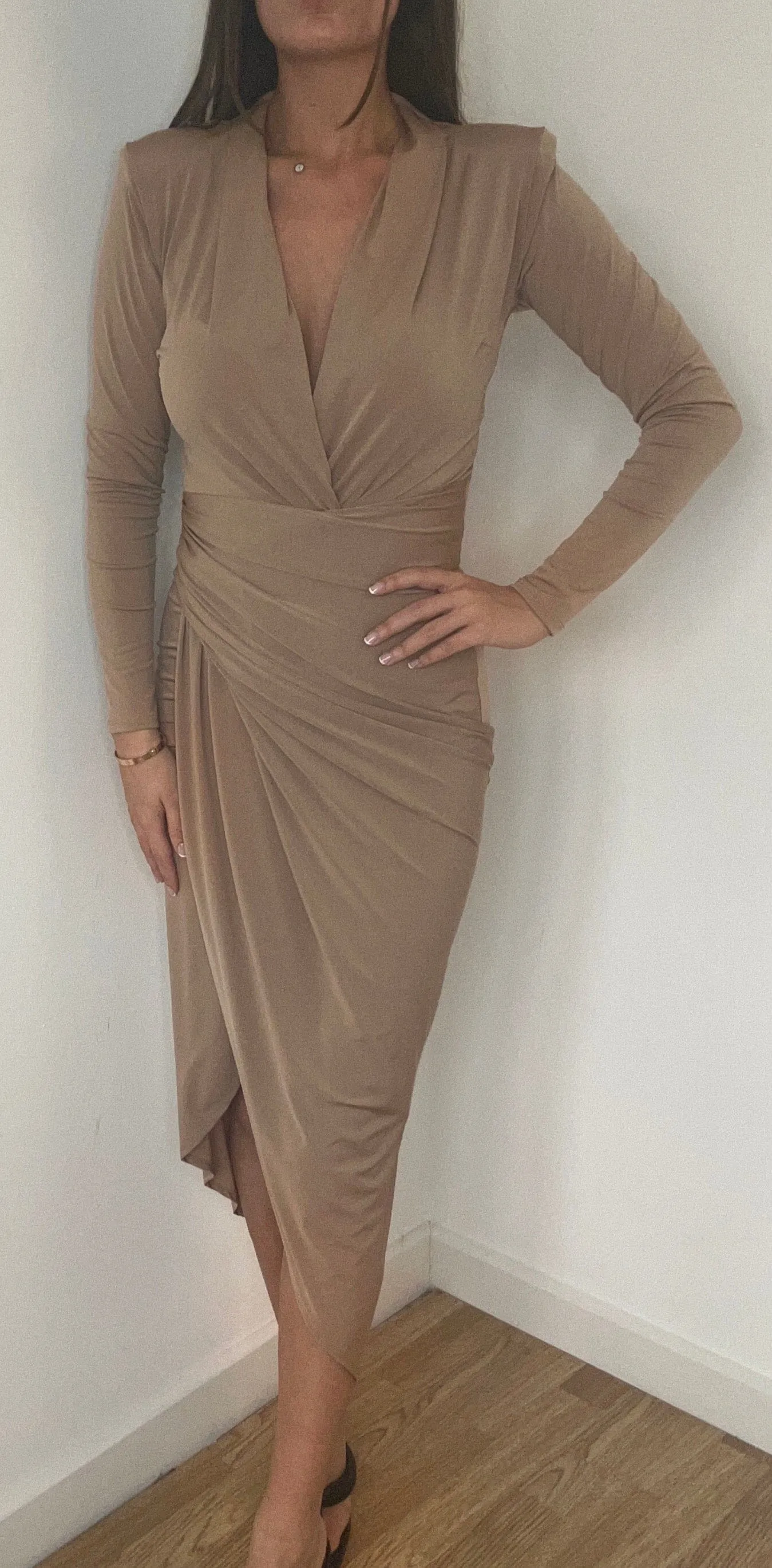 Camel Wrap Midi Dress