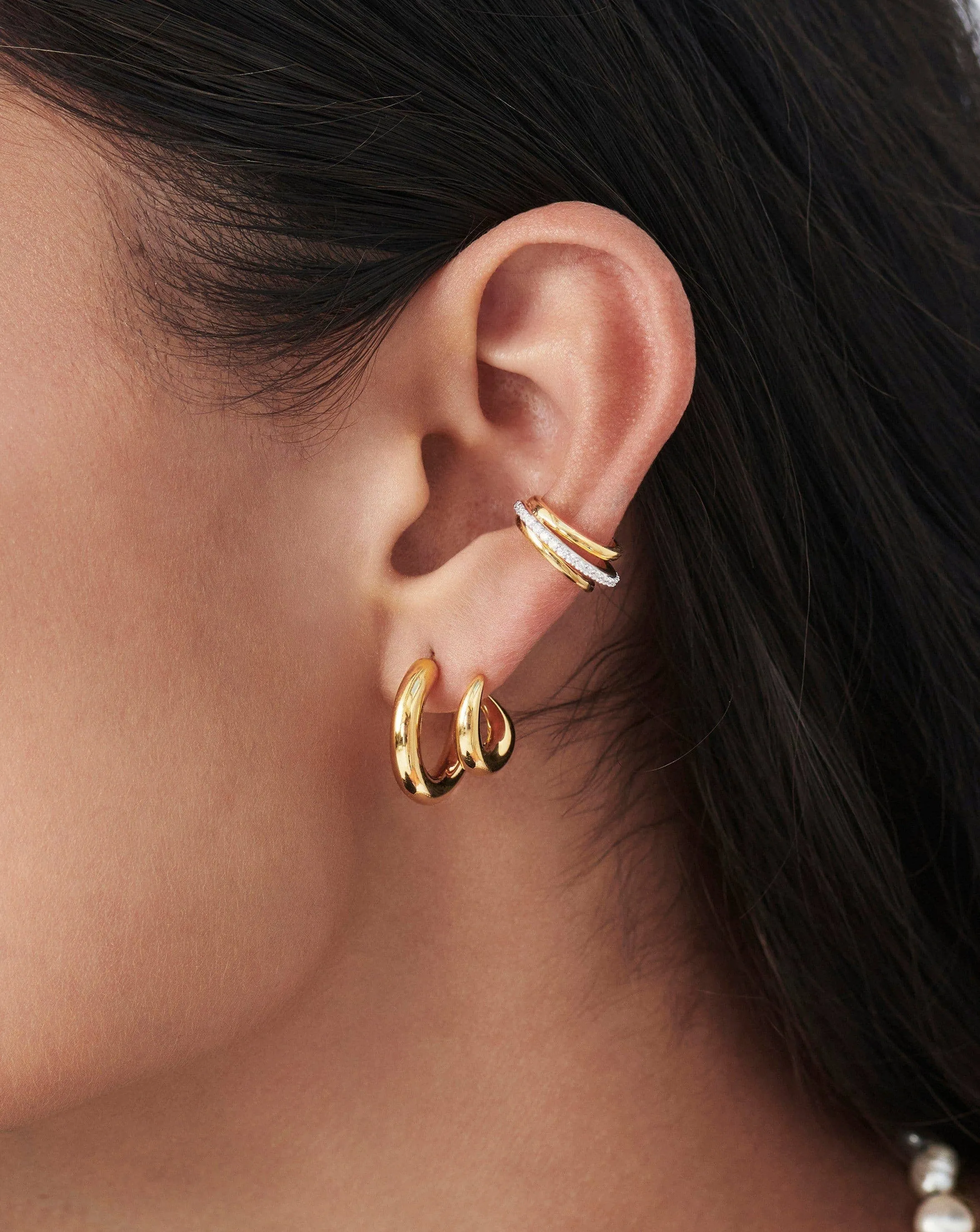 Claw Chunky Double Hoop Earrings | 18ct Gold Plated