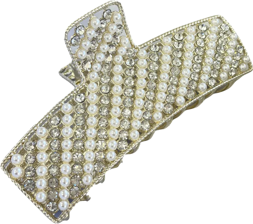 Cream Square Edge Pearl Hair Claw Clip One Size