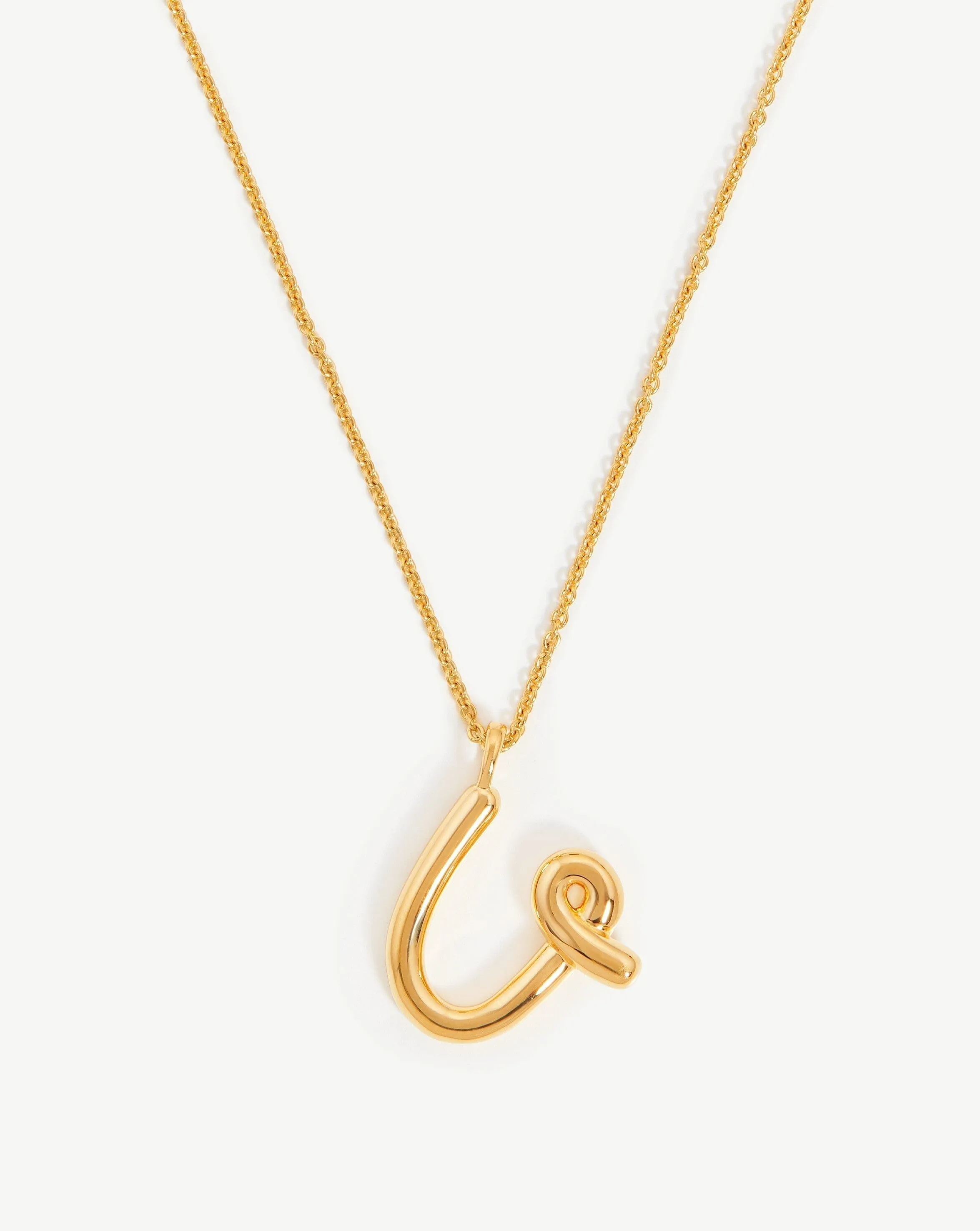 Curly Molten Initial Pendant Necklace - Initial U | 18ct Gold Plated Vermeil