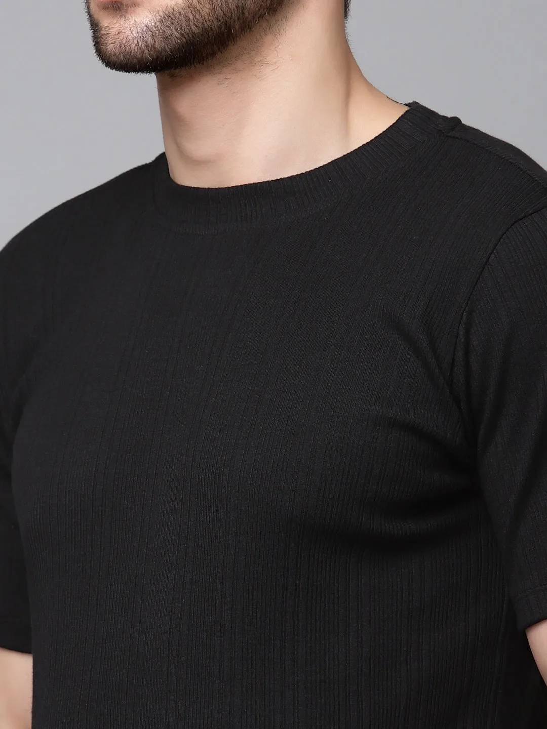 Drop Needle Self Textured Half Sleeves T-shirt