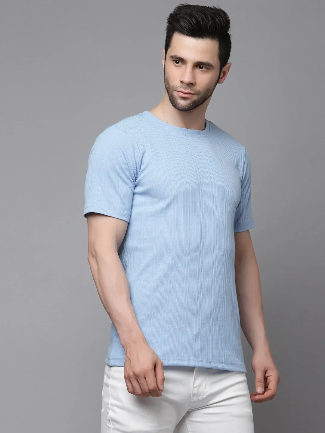 Drop Needle Self Textured Half Sleeves T-shirt