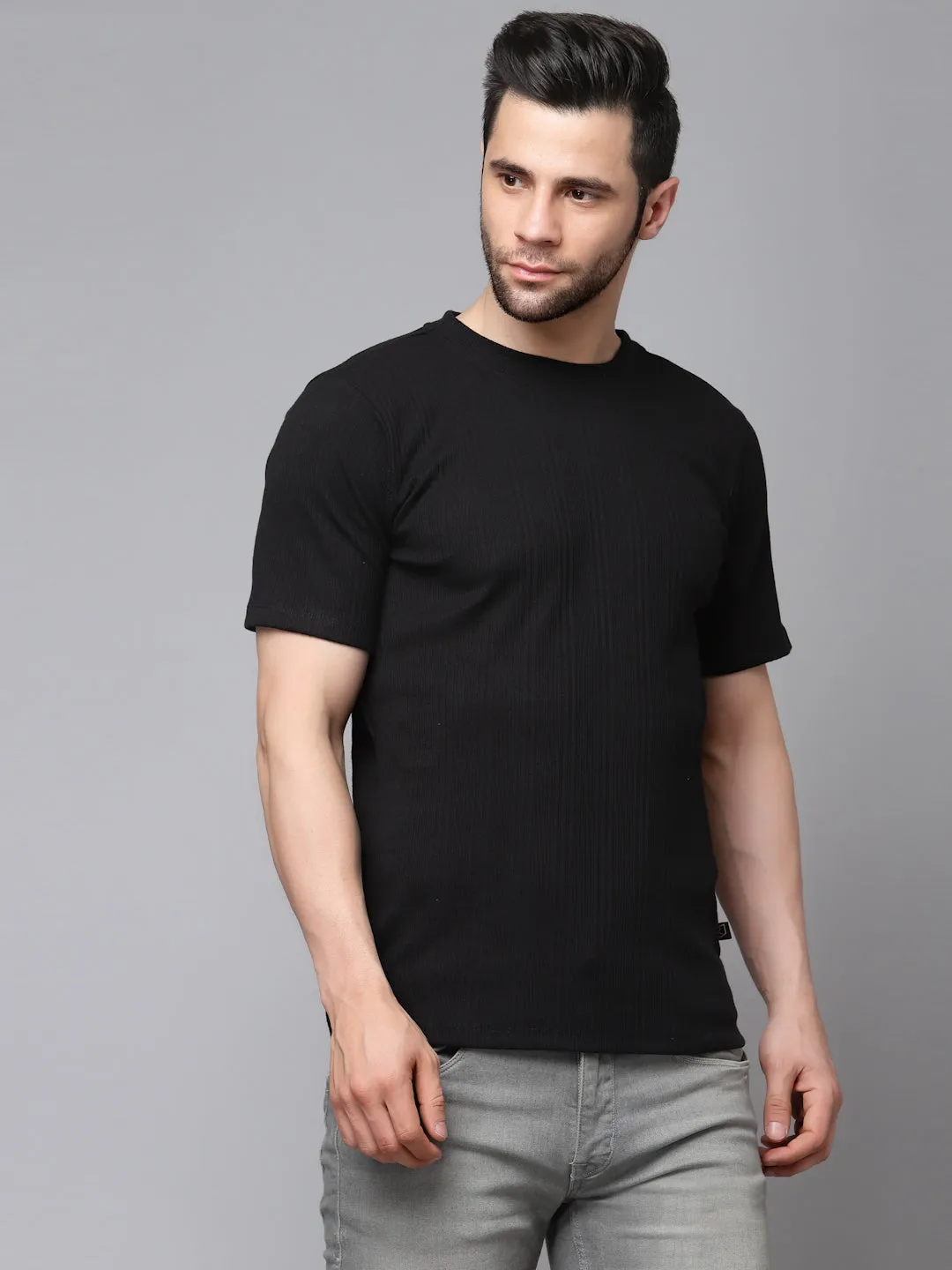 Drop Needle Self Textured Half Sleeves T-shirt