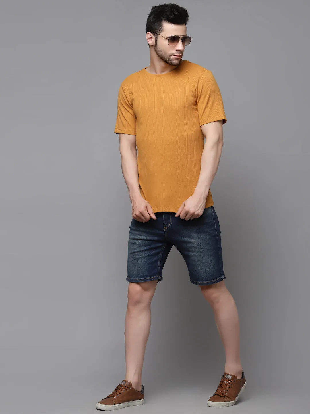 Drop Needle Self Textured Half Sleeves T-shirt