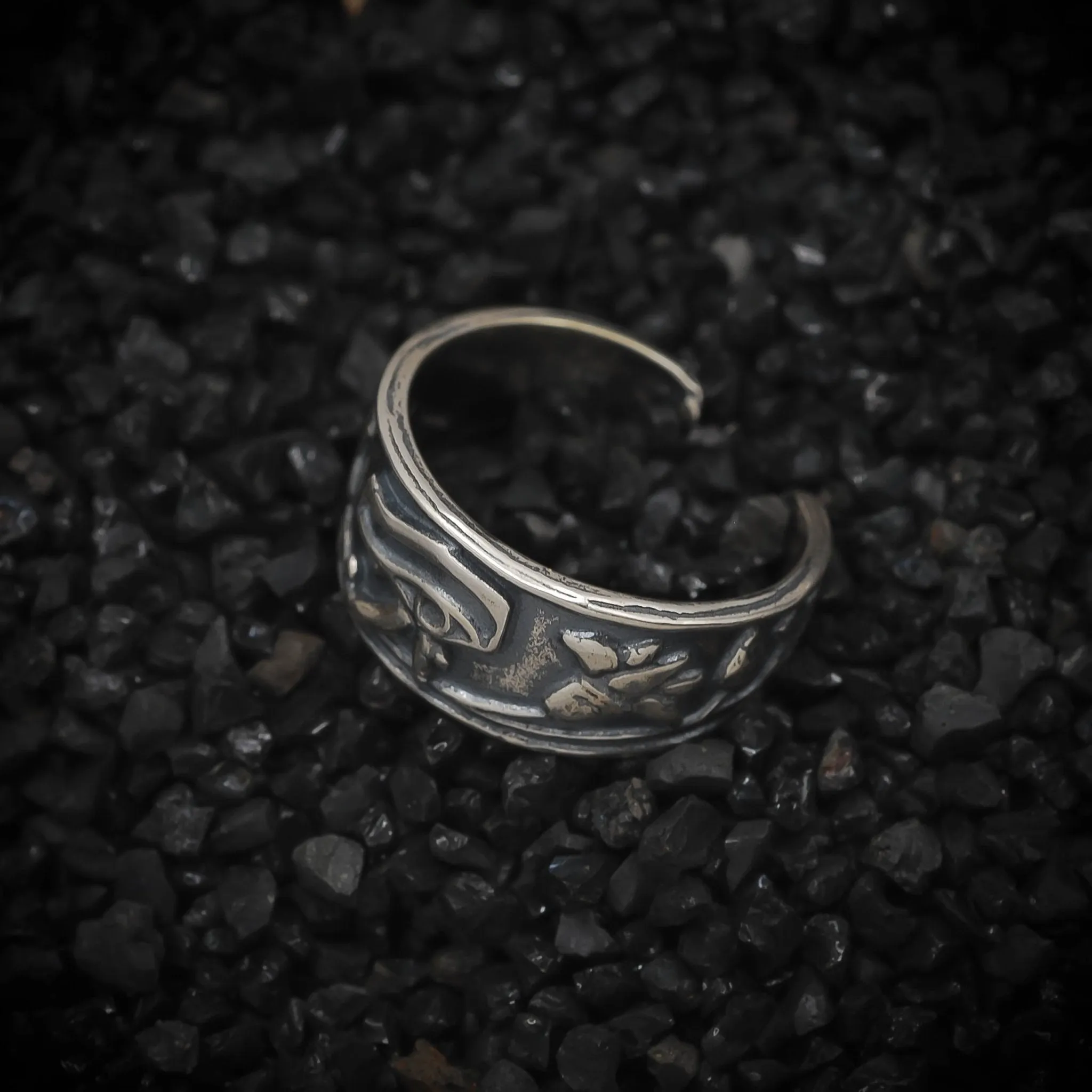 Eye of Ra Ring God of the Sun Ancient Egyptian | 925 Sterling Silver, Oxidized or 18K Gold Plated | Adjustable Size