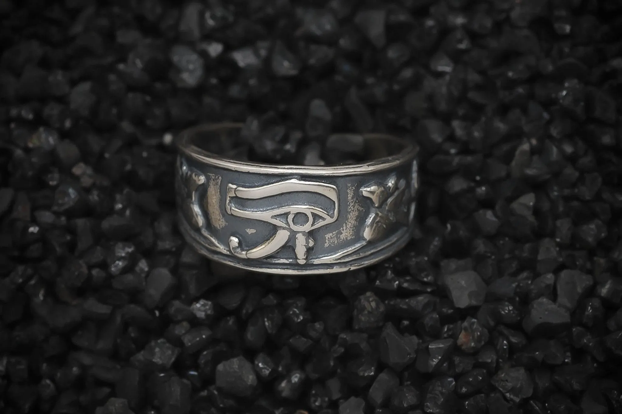 Eye of Ra Ring God of the Sun Ancient Egyptian | 925 Sterling Silver, Oxidized or 18K Gold Plated | Adjustable Size