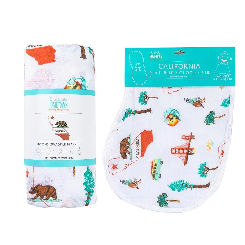 Gift Set: California Baby Muslin Swaddle Blanket and Burp Cloth/Bib Combo