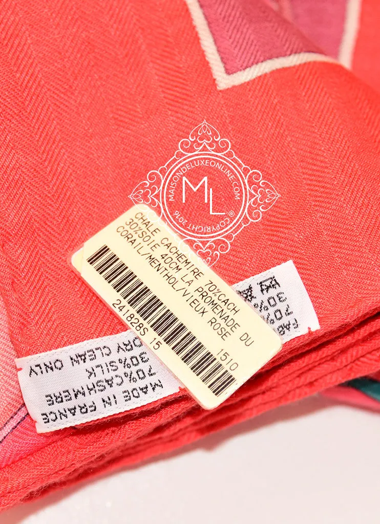 Hermes "La Promenade du Matin" Corail Cashmere 140 GM Shawl Scarf