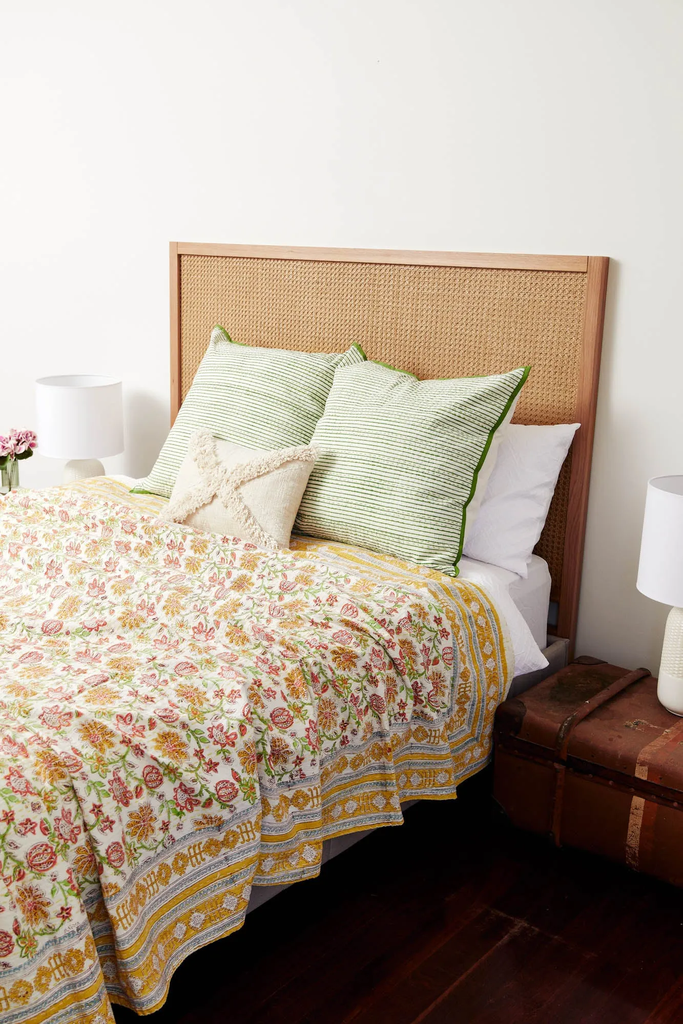 Kantha European Pillowcase Lime Green