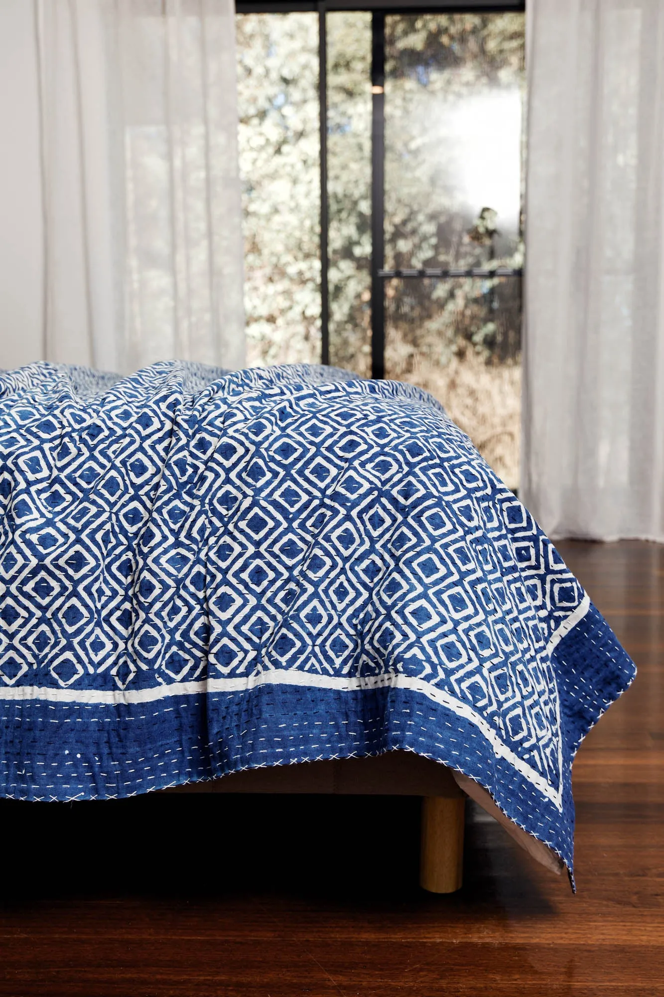 Kantha Quilt Indigo Diamonds