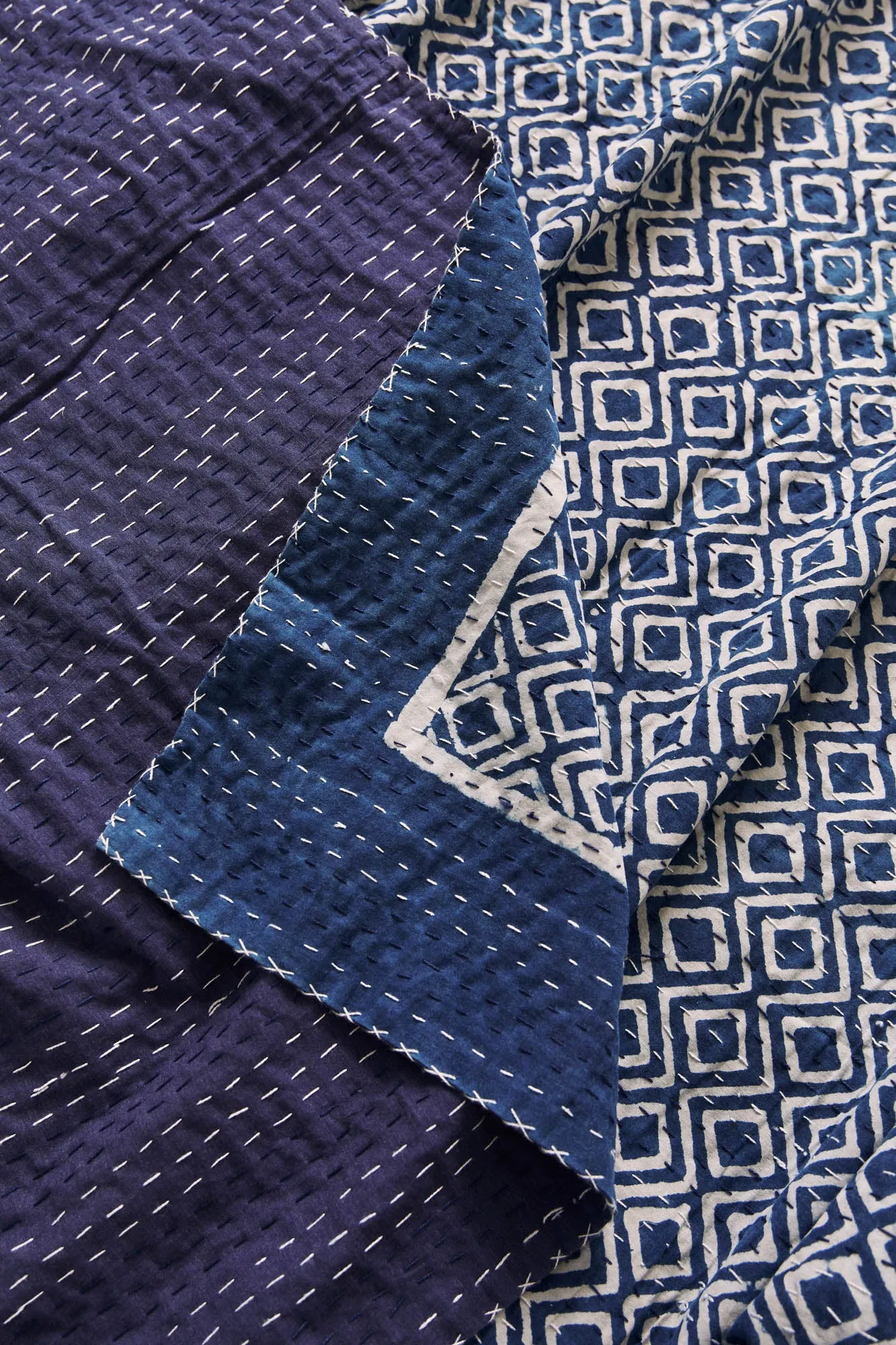 Kantha Quilt Indigo Diamonds