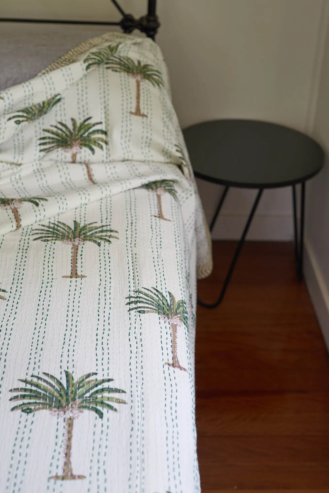 Kantha Quilt Olive Palm Tree