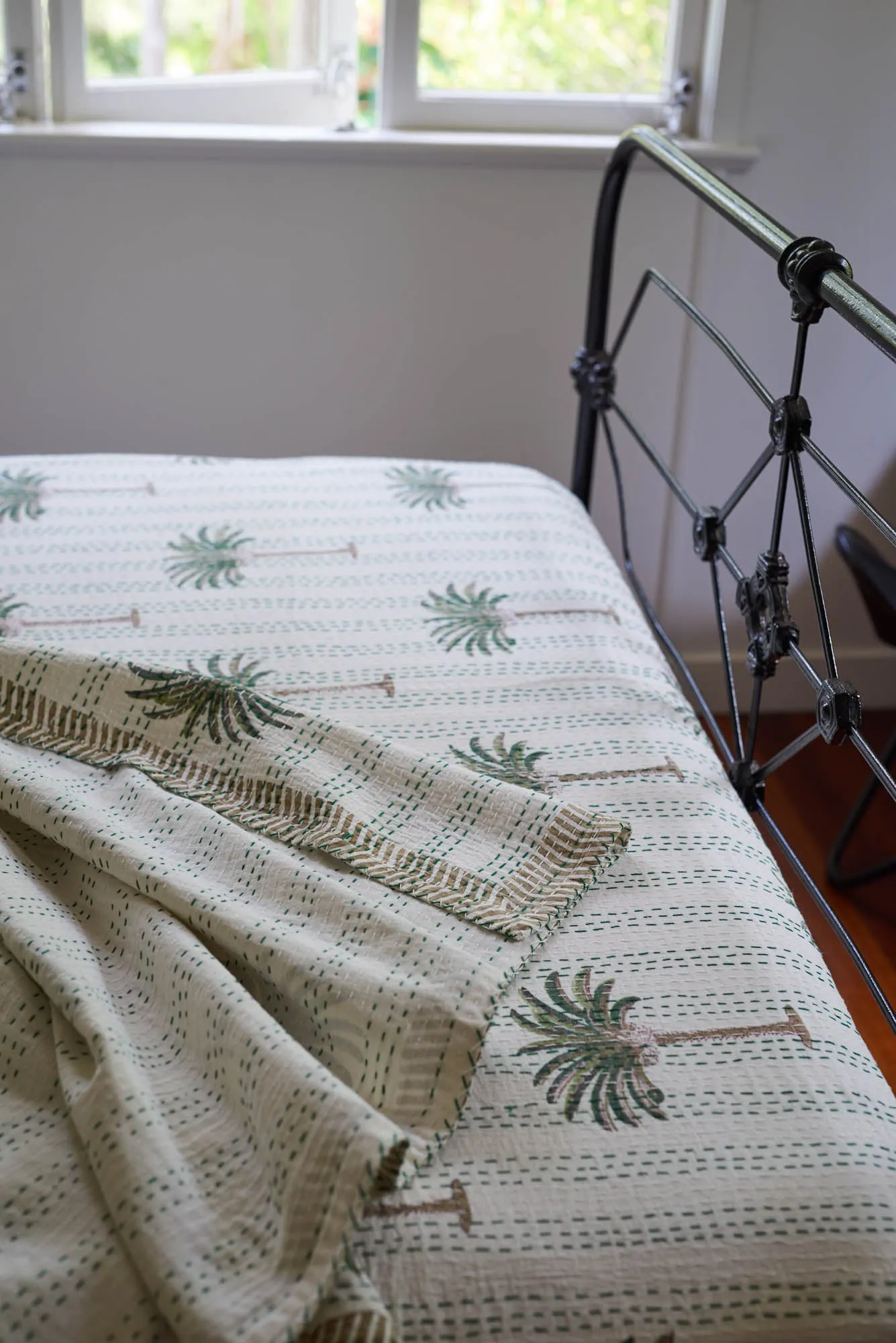 Kantha Quilt Olive Palm Tree