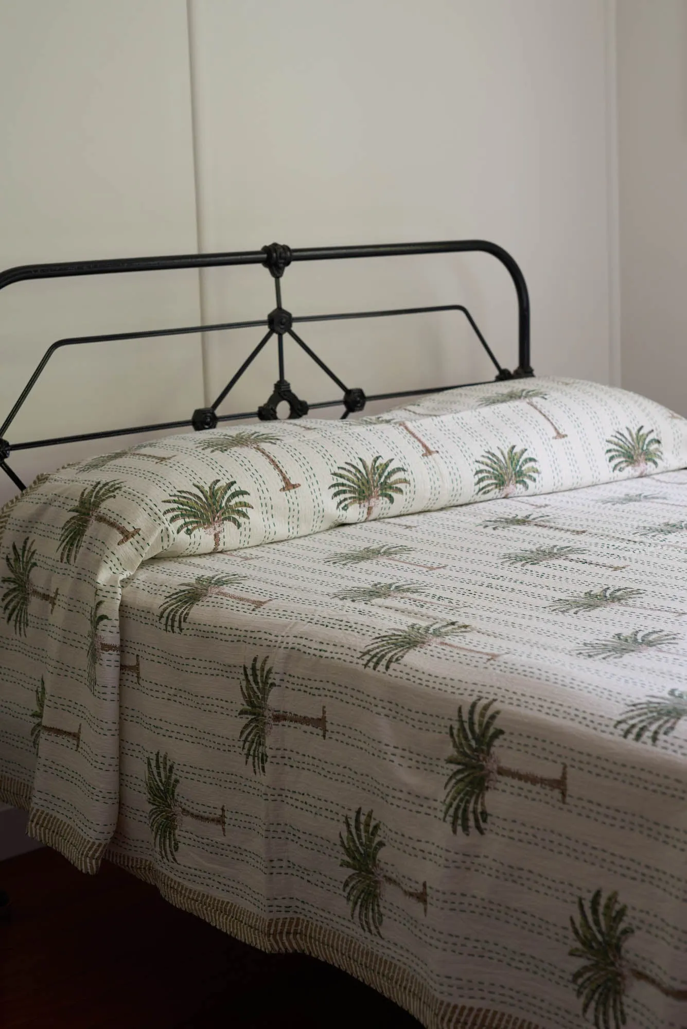 Kantha Quilt Olive Palm Tree