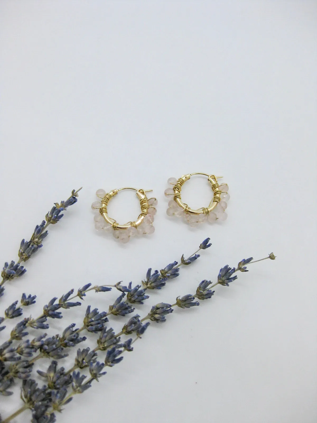 Leilani: Rose Quartz Hoops - e602