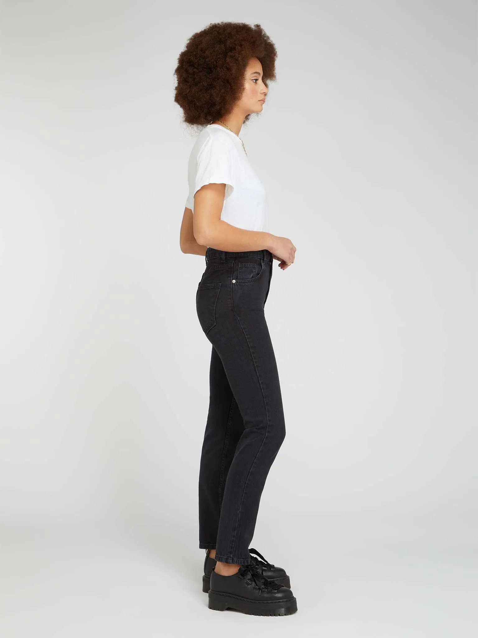 Marta High Rise Straight Jeans in Black