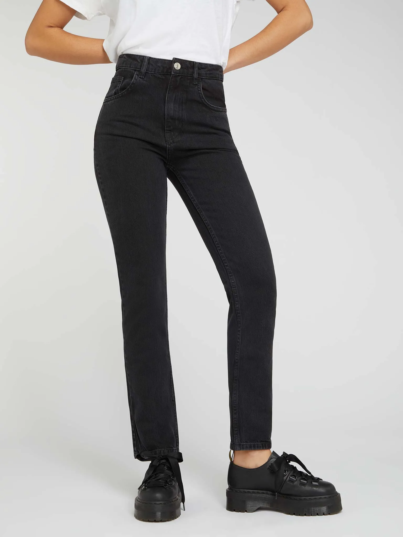 Marta High Rise Straight Jeans in Black