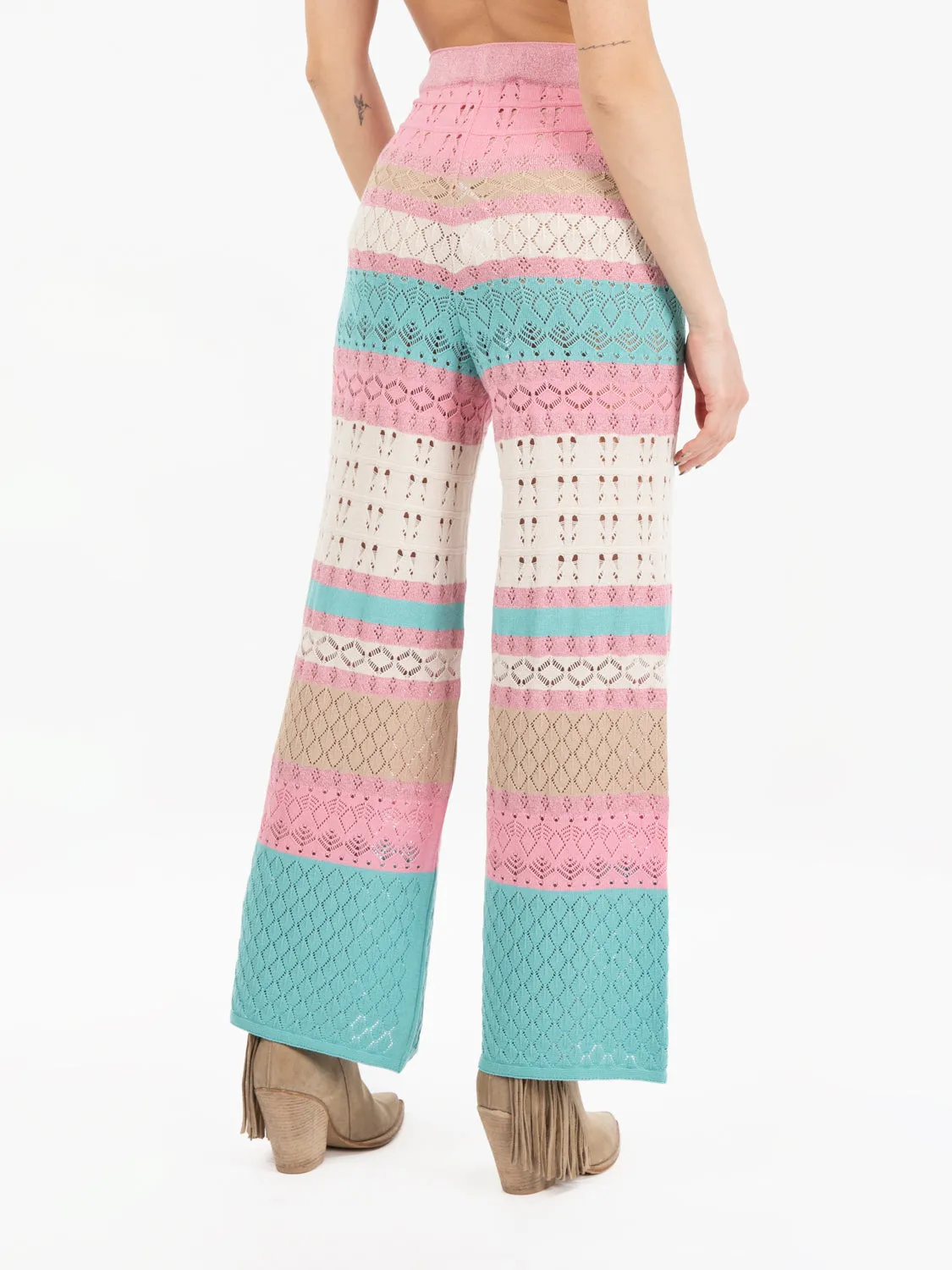 Pantalone in maglia punto pizzo multicolor