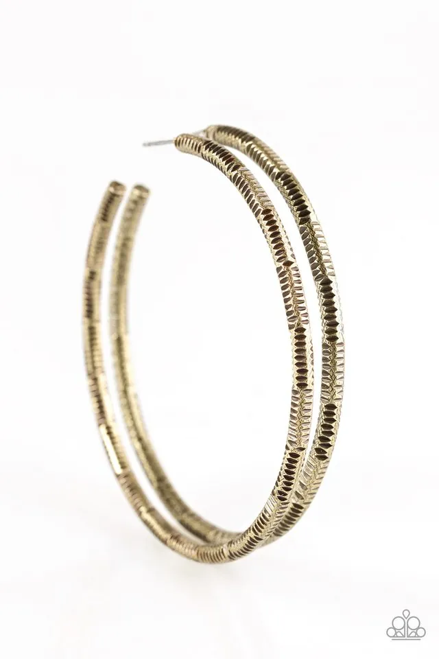 Paparazzi Accessories  - The Tough Girl Hoop #E119 Peg - Brass Earrings