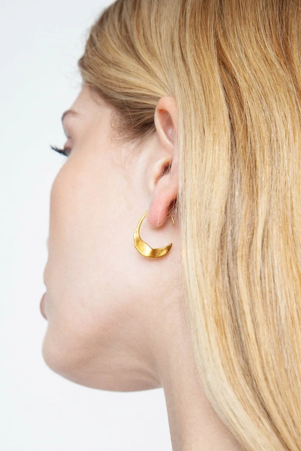 Petite Gold Crescent Moon Hoops