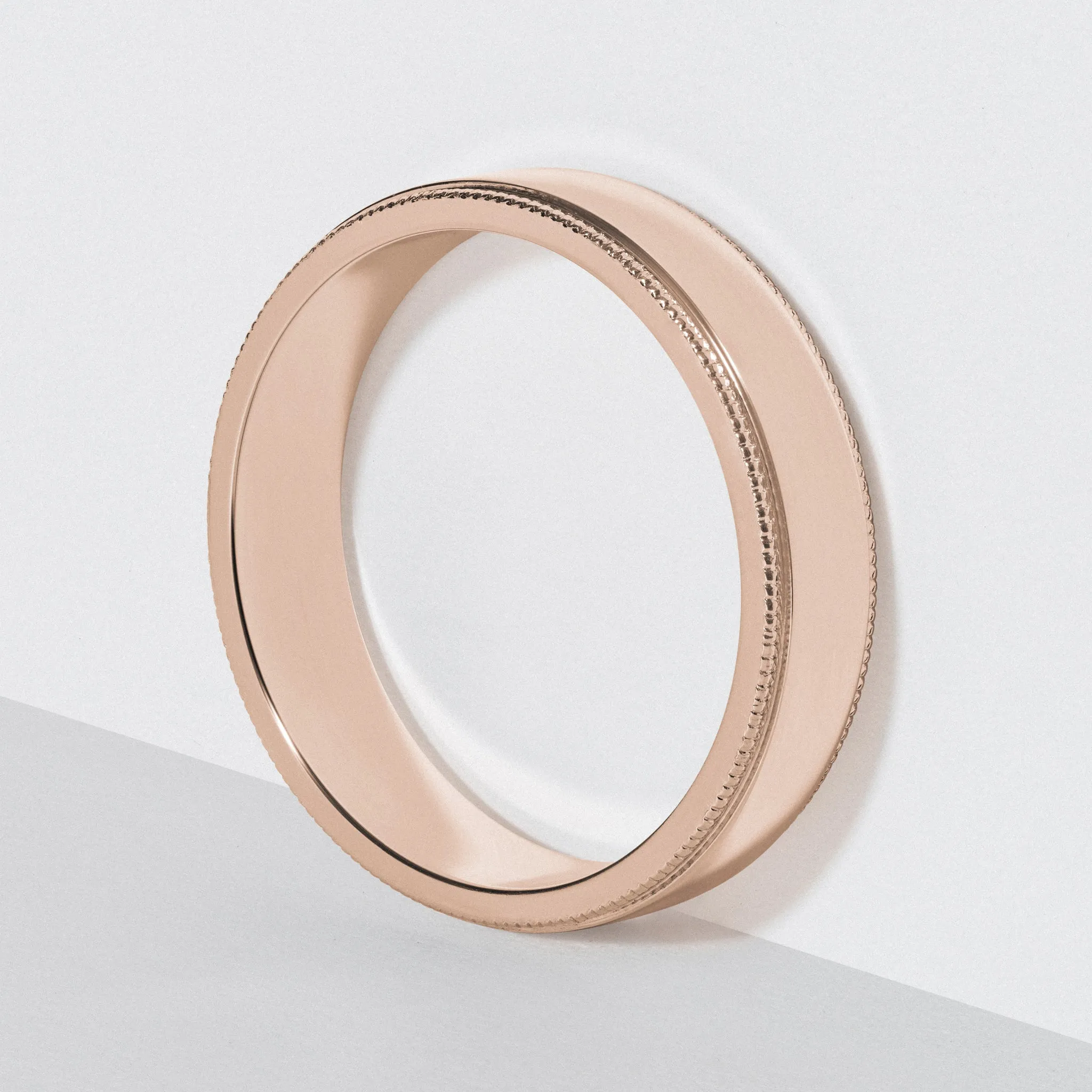 Rose Gold Flat Milgrain Wedding Band - Polished 5mm