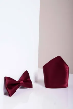 STANLEY - Satin Bow Tie and Pocket Square Set In Wine