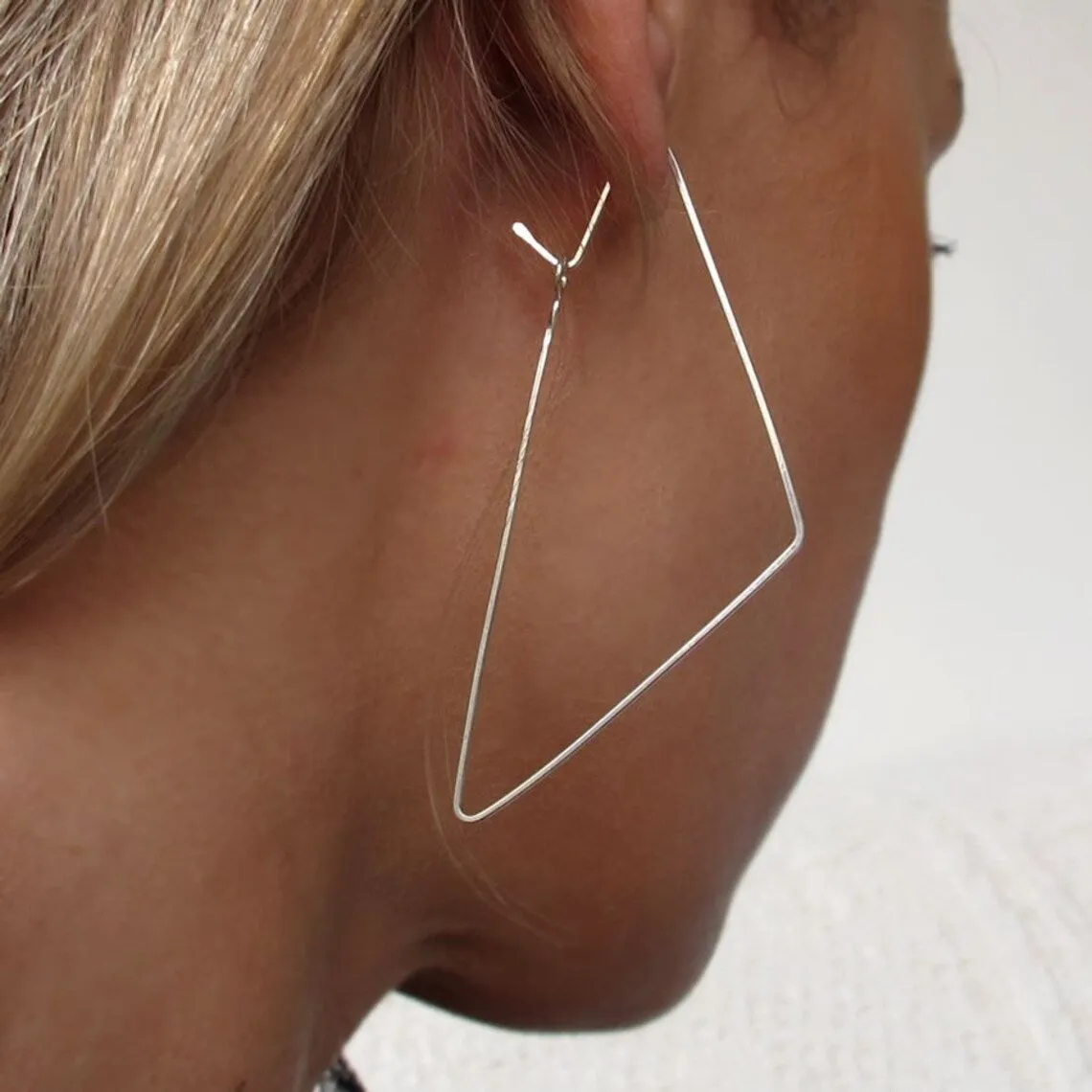 Triangle Earrings - Handmade Sterling Silver Hoops - Geometric Earrings