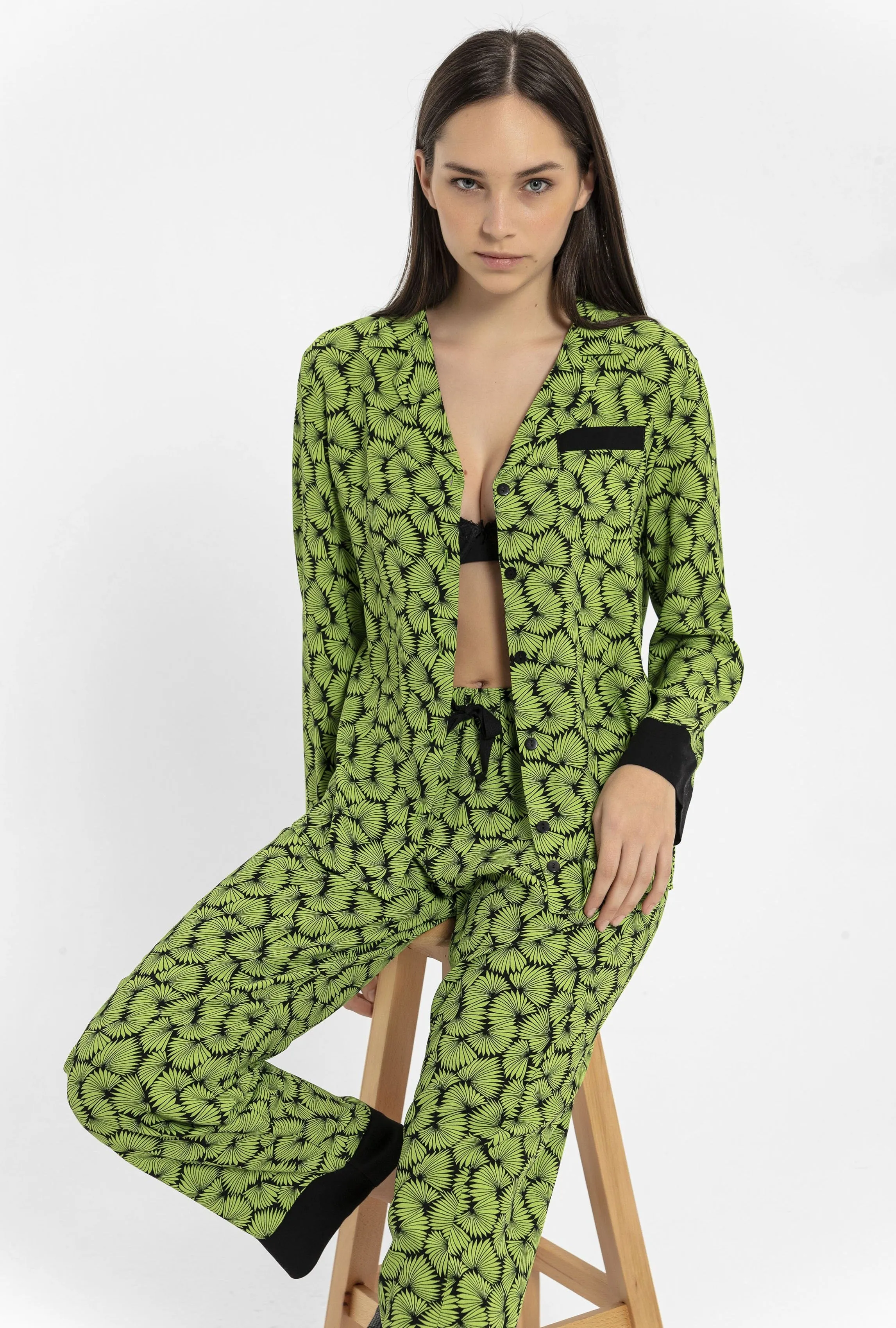 Vegan, yeşil desenli Hera Pijama Takım