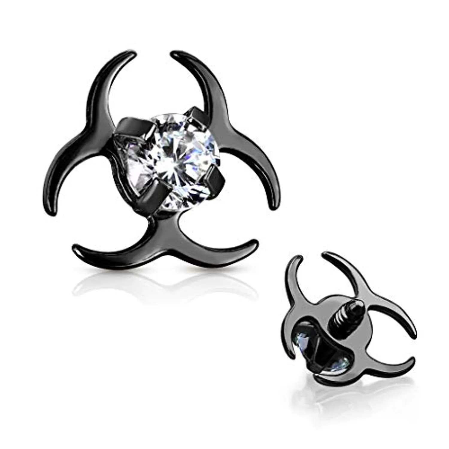 WildKlass Clear CZ Centered Biohazard Symbol Internally Threaded 316L Surgical Steel Dermal Top