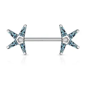 WildKlass Princess Cut CZ Star Ends 316L Surgical Steel Nipple Barbell Rings